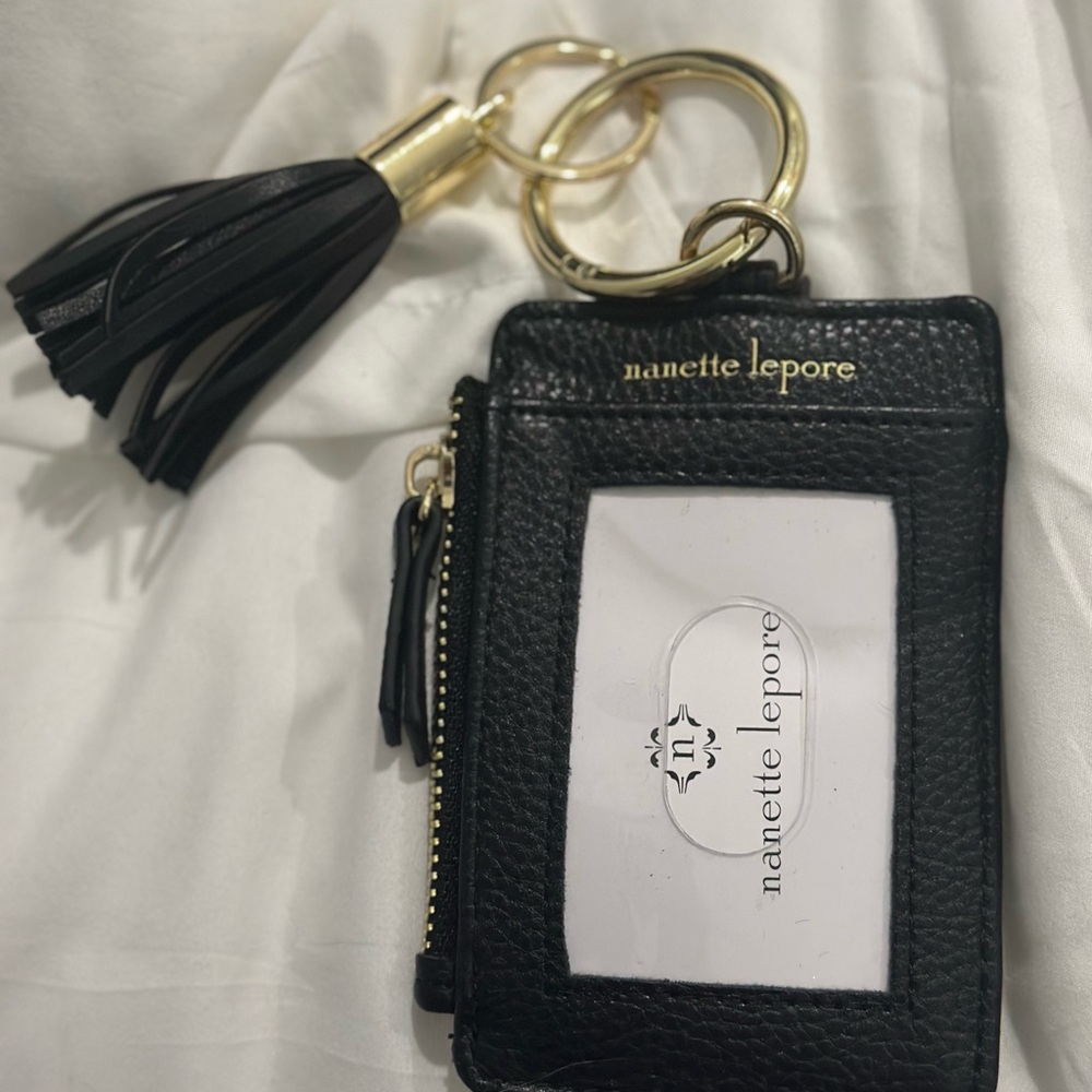 Nanette Lepore Black Leather Tassel Keychain Wallet ID Card - Monogrammed “L” - Picture 3 of 4